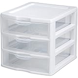 Sterilite 3 Drawer Mini Desktop Unit, Clear w/White Frame