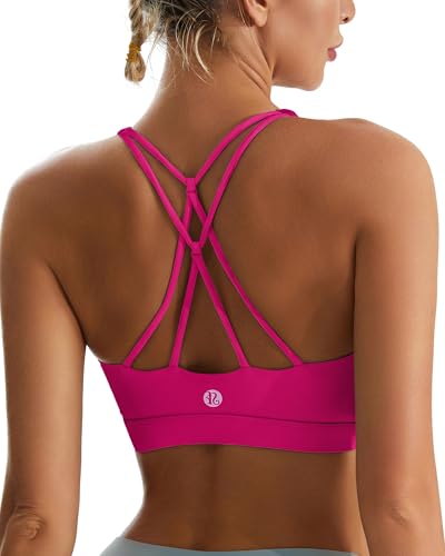Sports Bras for Women,Padded Purple Sports Bra Tank Top Sexy Crisscross Back High Impact Longline Workout Yoga Bra(WX2934Bright Pink,3XL) at Amazon