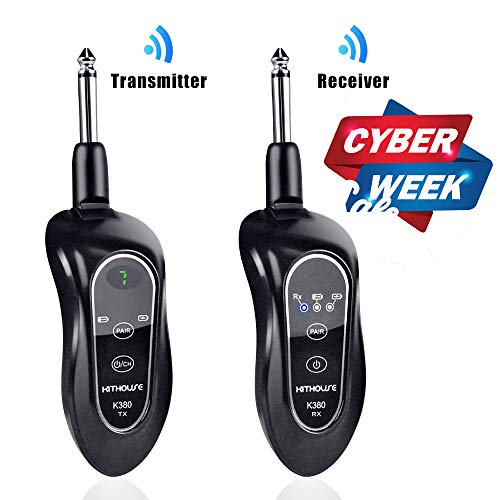 Kithouse K380 Wireless Guitar Transmitter Receiver System Set Rechargeable Guitar Wireless Cable with Carrying Bag for Electric Guitar Bass (Black)
