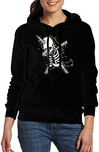 Dabbing Unicorn Stencil SketchWomen's Pullover Hoodie Drawstring Cowl Neck Sweatshirt Long Sleeve Hooded With Pocket Simple Style Casual Tops Black M