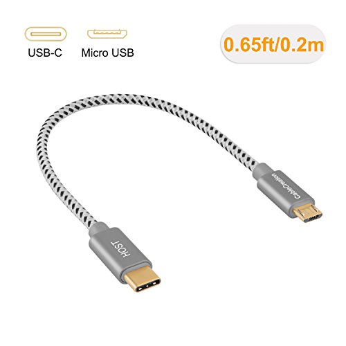 USB Type C to Micro USB Cable, CableCreation 0.65 ft Braided OTG Cable, Hi-speed 480Mbps for Android Devices, 0.2M/ Space Gray