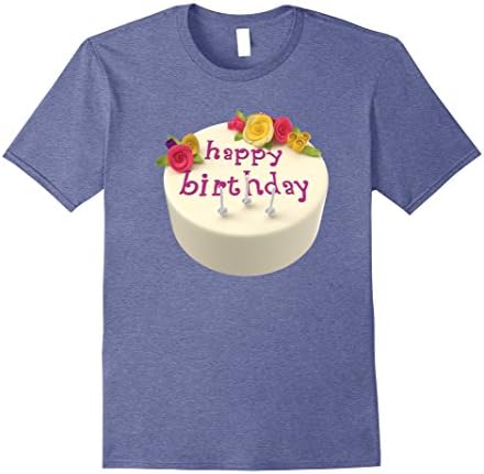 Mens Happy Birthday Cake T-Shirt 2XL Heather Blue