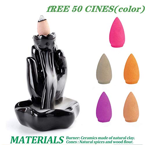 Ceramic Backflow Incense Burner Bergamot Incense Holders Aromatherapy Ornament Home Decor Craftwork Figurine with 50 Backflow Incense Cones + Tweezers + pad