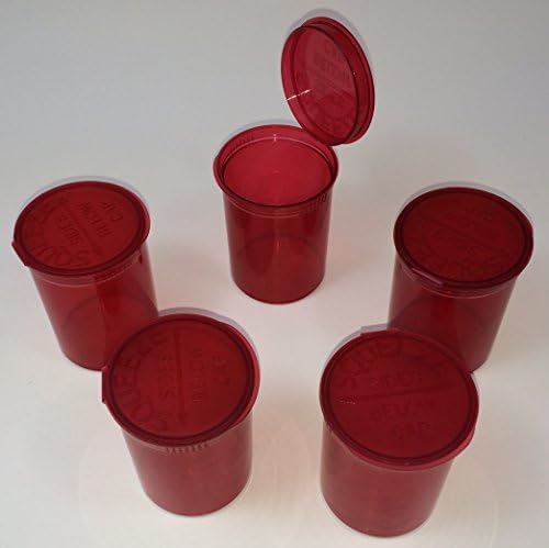 (10) Cute Containers Squeezies Squeeze Top Cap Plastic Prescription RX Vials - 19 DRAM RX Medicine Containers in Different Colors Transparent Green, Red, Blue, Pink, Clear, Charcoal, Yellow, Orange, Umber, Purple (19 Dram) (19 Dram, Red)