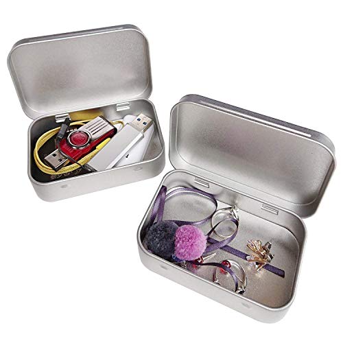 6 Pcs Metal Hinged Tin Box Container Mini Portable Small Storage Container Kit with Lid for Home Storage 3.7x2.3x0.8 Inch, Silver - Thumbnail 7
