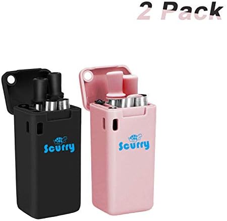 Reusable Metal Straws, Stainless Steel Drinking Straws, Save the Turtles straw, Food-Grade Portable Straw, Folding Drinking Straws with Hard Case for Party Travel Outdoor 2 Pack (Black & Pink)