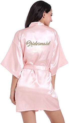 TheRobe Women's Pure Colour Bridesmaid Edition Kimono Robes With Gold Glitter For Wedding Party (Pink, S)
