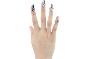 RONGJI JEWELRY Women Finger Tip Nail Rings - Adjustable Opening Nail Art Charms Accessories, Decoration Finger Tip Ring Claw Rings Nail Protecting Fingernail Gift for Women Girls (Black)