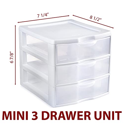 Sterilite Plastic 3 Drawer Storage and Organizer, Stackable Desktop Drawer Bundled with Labels