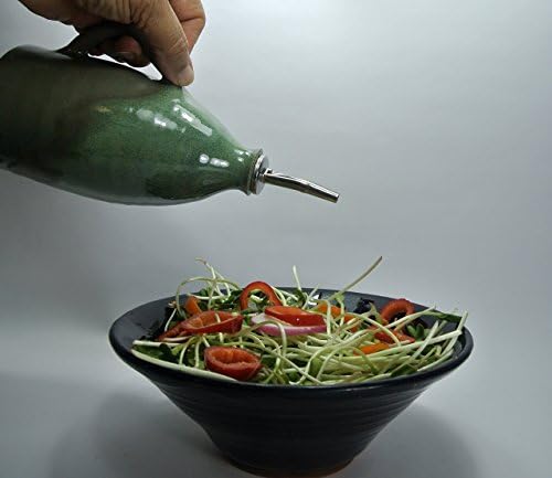 Olive oil dispenser, olive oil clay bottle, vinegar cruet, ceramic oil bottle, designed kitchenware OOAK gift, olive oil pourer, Green cruet