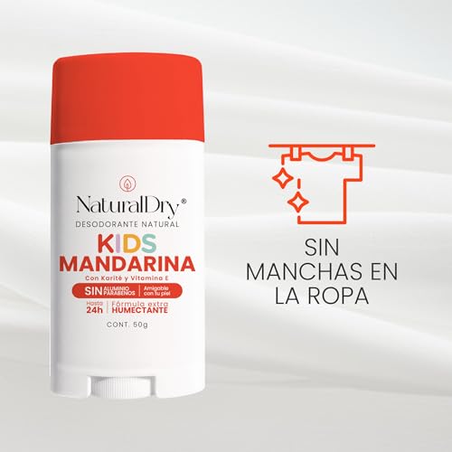NaturalDry Kids - Pack de 2 desodorantes Kids infantiles unisex Natural para niños y niñas - Duración hasta 24 horas - Deodorant natural - Aroma Mandarina - En barra