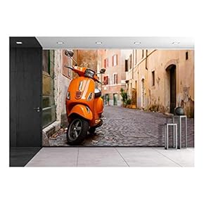 Old City Street with Motorbike in Rome, Italy. On Sunny Autumn or Spring Day - Removable Wall Mural | Self-Adhesive Large Wallpaper - 66x96 inches