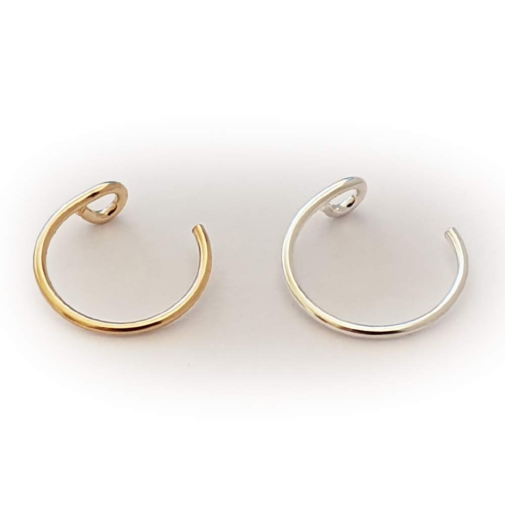 Set of 2 Faux ClipOn Nose Rings 20g 925 Sterling Silver 14k Gold