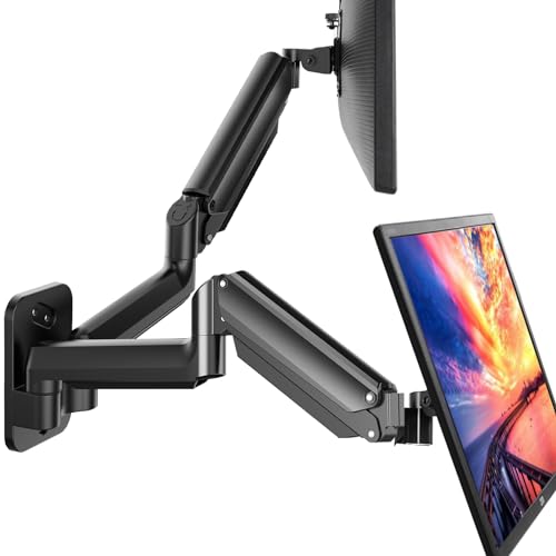 HUANUO Monitor Wandhalterung 2 Monitore, für 17-32 Zoll Bildschirme, mit Gasfederarm, Monitor Wandhalterung, unterstützt VESA 75/100 mm, 8 kg pro Arm 