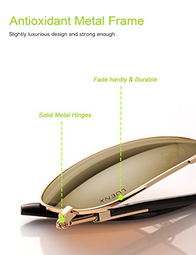 LUENX Aviator Sunglasses Mens Womens Polarized Brown Lens Gold Metal Frame Large 60mm