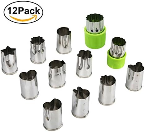 Bondream 12 Pack Upgraded Stainless Steel Vegetable Fruit Cutters Cute Cartoon Shapes Set Bread Sandwich Mold Cookie Cutters Press Stamps for Kids Food Making Cooking Tips