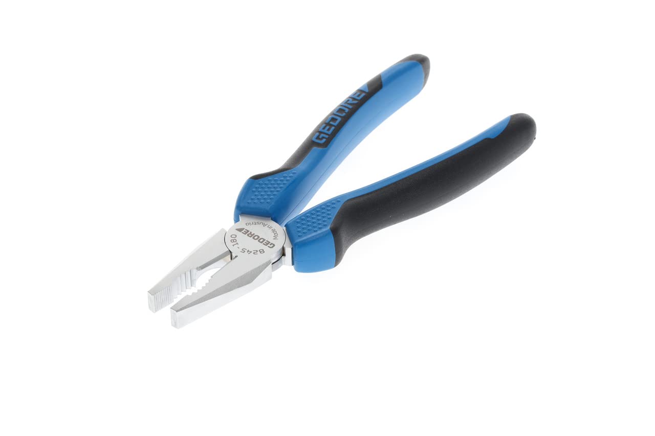 GEDORE Combination Pliers for Cutting/Holding/Twisting, Long Cutting Edges, Dual-Material Grips, European Pattern, Length 180 mm, 8245-180 JC