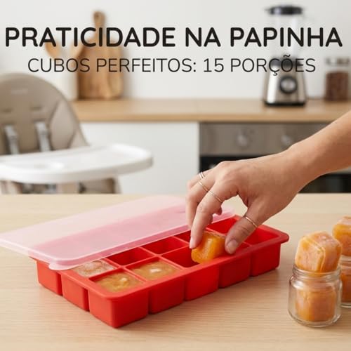Kit Com 2 Formas de Gelo em Silicone com Tampa Ideal Para Congelar Papinha Bebê Livre Bpa Produz 15 Cubos de Gelo Por Vez de 35ml Cada Prática Resistente Magic Utilidades