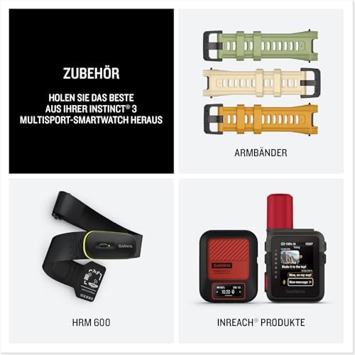 Instinct 3 50mm AMOLED – GPS-Multisport-Smartwatch, 1,3" Display, bis zu 24 Tage Akkulaufzeit, 80+ Sport-Apps, Navigationsfunktion, smarte Features, LED-Taschenlampe, wasserdicht