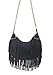 HOXIS Tassel Faux Suede Leather Hobo Cross Body Chain Shoulder Bag Women’s Satchel (Black)
