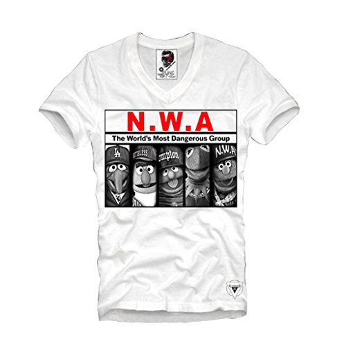 E1SYNDICATE V-NECK T-SHIRT NWA MUPPET EAZY E ICE CUBE DR. DRE HIP HOP LAST KINGS S/M/L/XL