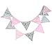 ALLHEARTDESIRES Pink & Gray Vintage Floral Hanging Pennant Bunting Wedding Banner Garland for Kids Teepee Tent Girl Baby Shower Birthday Nursery Decoration