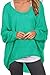UGET Womens Oversized Baggy Tops Off Shoulder Loose Fitting Long Batwing Sleeve Pullover Casual Winter Blouse T-Shirt Sweater Large Blue Green