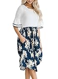 Happy Sailed Women Summer Floral Print Short Sleeve Casual Midi Dresses with Pocket