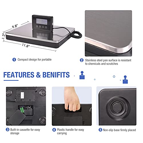 SurmountWay Shipping Postal Scale with Durable Stainless Steel Large Platform, 400lb High Accuracy, Backlit LED Display,Post Office Postal Scale and Luggage Scale, Battery & DC Adapter Included