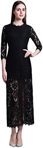 BossKey Women Elegant Vintage Summer Dress Lace Crochet Hollow Black Red Retro Casual Long Party Dresses Plus Size (XL, Black)