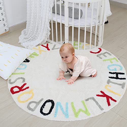 Round ABC Kids Carpet Large Playmat Play Learn and Have Fun Safely