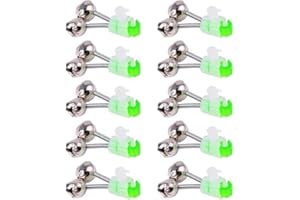ZGLUZP 10 Pcs Silver Fishing Rod Bells Double Bell Green Galvanized Fish Bite Alarm Portable Reusable Bite Indicator for Night Fishing Bite Indicators 1.89 Inch