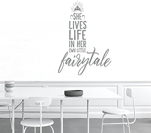 28x24 She Lives Life in Her Own Fairytale Princess Girl Crown Wall Decal Sticker Art Mural Home Dcor Quote for Bedroom Living Room