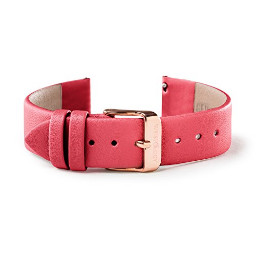WRISTOLOGY 18mm Womens Raspbery Red Leather Easy Change Interchangeable Strap Band (Rose Gold)