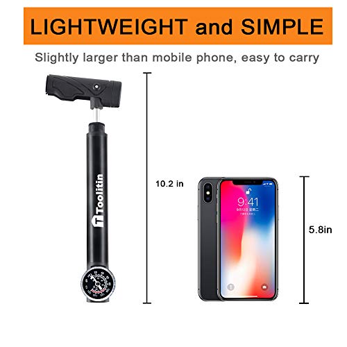 Toolitin Mini Bike Pump with Gauge, Accurate Inflation Portable Frame