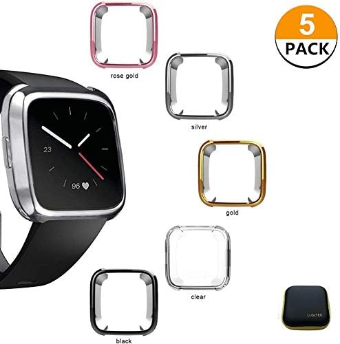 LLGLTEC [5-Pack] Compatible with Smartwatch Cases Screen Protector Case Soft TPU Plated Case Full Protective Bumper Shell Cover for Fitbit Versa Smart Watch (5 Packs+1Package)