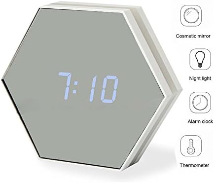 Multi-function Alarm Clock,Chicheng Rechargeable Dimmable led Night Light,Desk Clock,Alarm Clocks,temperature display,mirror for travel, travel school work (White)