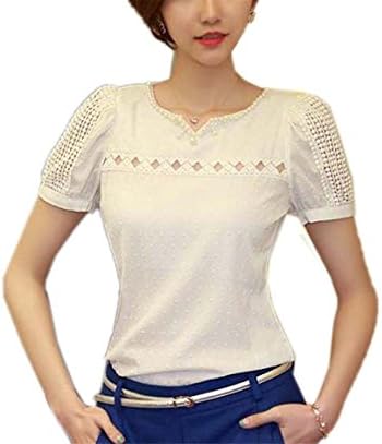WENGUO Fashion Women Lace Summer Shirt V Neck Doll Chiffon Blouse Tops