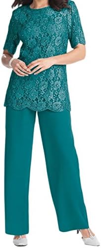 Fanmu Lace Chiffon Bodice Two Piece Mother of The Bride Dress Pants Set Teal US 20plus