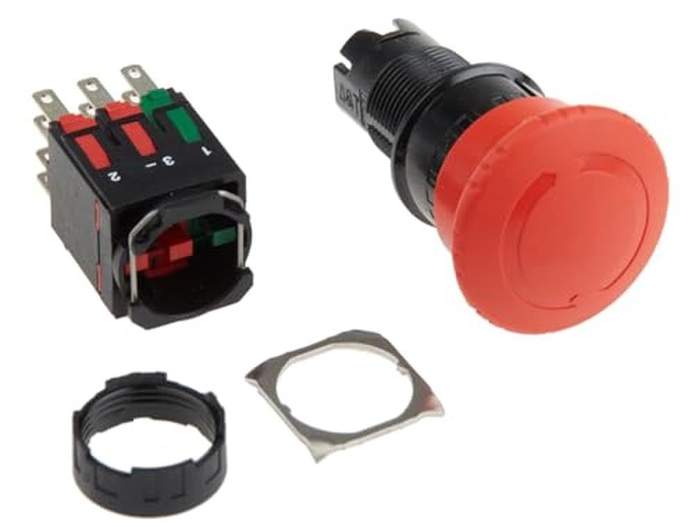 Schneider Electric Complete emergency stop push button, Harmony XB6, 16 mm, red pushbutton30 mm, trigger/latching Turn to release, 1NO, 2NC