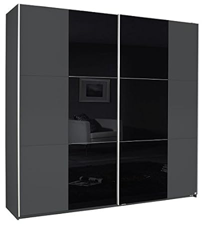 Schwebetürenschrank grau metallic schwarz 2 Türen B 218 Jugendzimmer Schlafzimmer Kleiderschrank Wäsche Schrank Schiebetürens