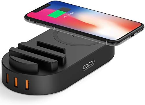 cozoo Qi Wireless Charger With 3-Port USB Charging Station Organizer Dock for Multiple Devices 30W/6A, Wireless Charge Pad For iPhone 8/8 Plus,iPhone X,iPad,Samsung Galaxy S9/S8/Note 8/S7 EDGE+ Etc