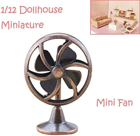 Vibola Mini Dollhouse Accessories 1:12 Miniature Scale Old Fashioned Lobby Fan Gift Toy,Dollhouse Kit Accessories Pretend Play Toy for Boy Girl Bedroom Living Room (Bronze)