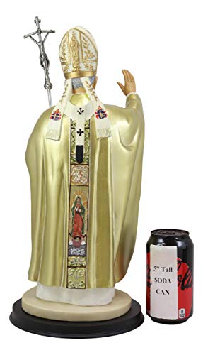 Ebros Large Venerable Pope John Paul II with Papal Ferula Crucifix in Gold Robe Statue 16.75" Tall Vatican Holy Pontiff Saint As Catholic Devout Resin Decor Figurine Brass Name Plate Base - Image 5