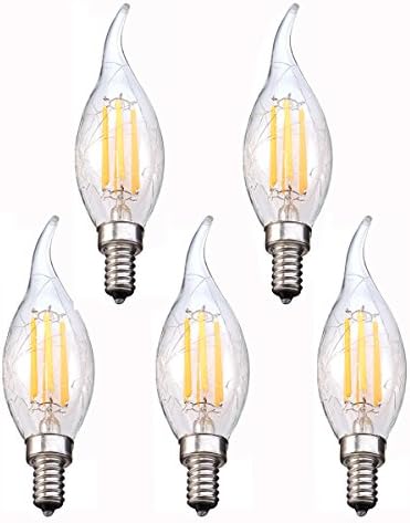 5-Pack Shatter-resistant C35 120V 6W Dimmable LED Filament Light Bulb 2700k 60 Watt Equivalent Warm White 600Lm E12 Edison Style YT-C35-21