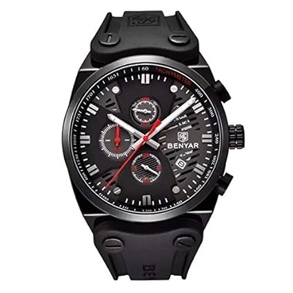 Benyar Black Full Chronograph Big Dial Scratch Resistant Waterproof Auto Date Leather Watch For Men And Boys