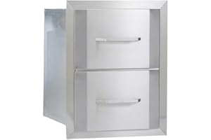 BULL OUTDOOR PRODUCTS Bullet by Bull Double Drawer Storage Stainless Steel Drop in for Outdoor Kitchen BBQ Island