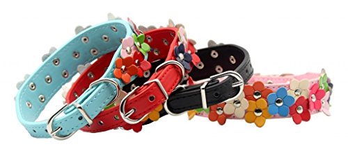 Beirui Cute PU Leather Dog Collar with Adorable Flowers Neck for 10-13",Pink - Thumbnail 3