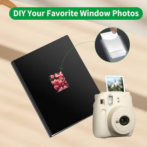 FRETONBA Photo Album for Polaroid Film Suitable for Photos 6 x 9 cm, Traditional Photo Album for Instax Mini Photograph with 216 Pockets, Large Slip in Photo Book with Front Window, Black