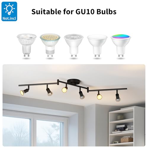 LVWIT Swivel Ceiling Spotlight, 6 Way Ceiling Lights GU10 Black Kitchen GU10 Base Ceiling Light Mounting Bracket for Living Room Bedroom Dining Room (No Bulb)